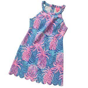 Lilly Pulitzer Girls Sophelia Shift Dress 12 Pineapple Print Pink Blue Fun Frock